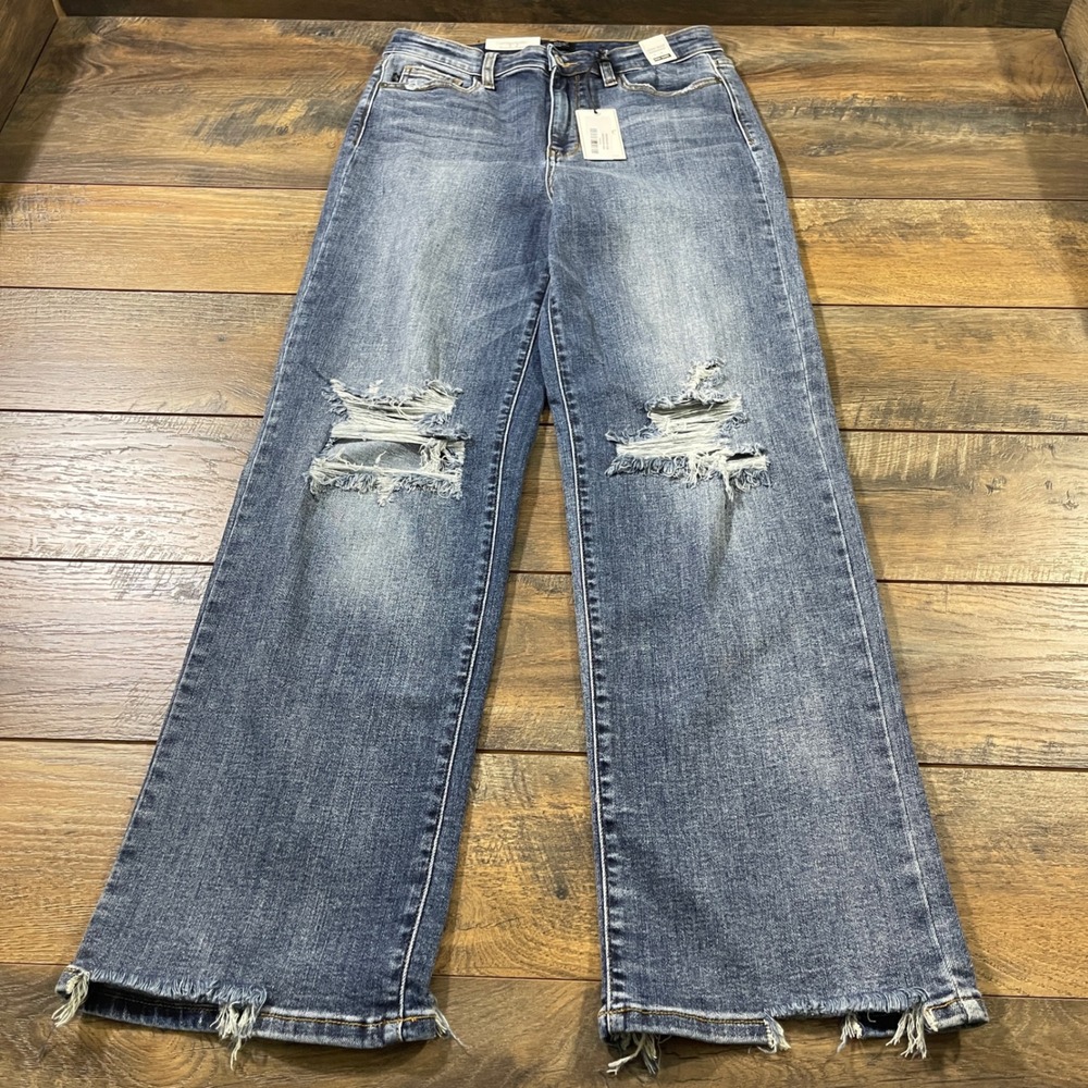 Judy Blue High Waist Straight Fit Distressed Jeans 11/30 NEW Stretch Boho